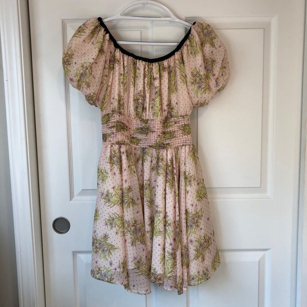 J ING Women's Multicolor Pink Floral Ruffled Mini Dress Size Small